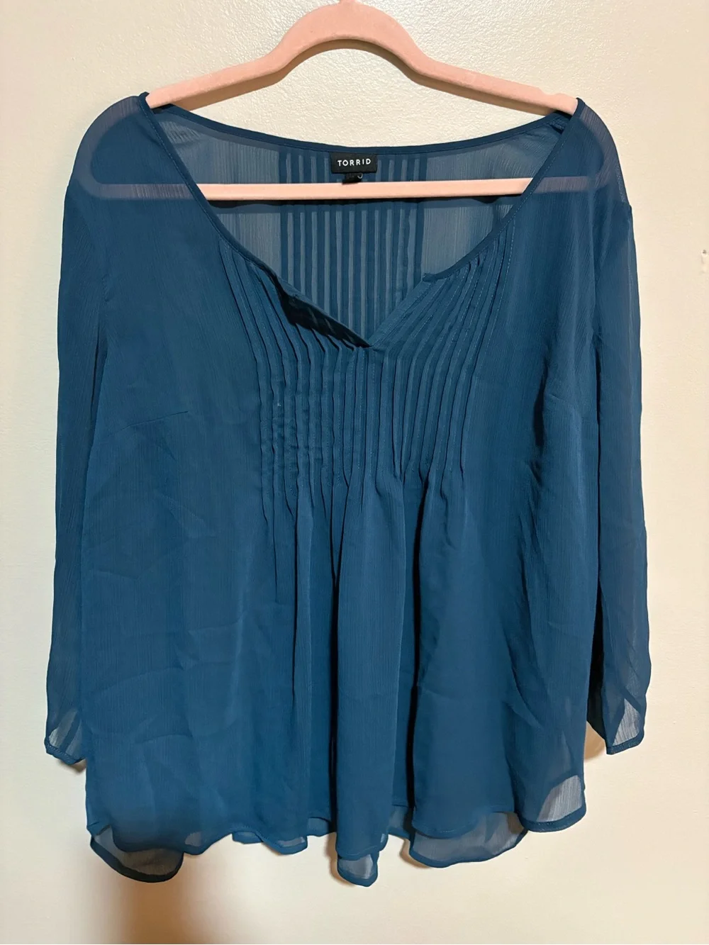 torrid Teal Pintuck Chiffon V-Neck Blouse
